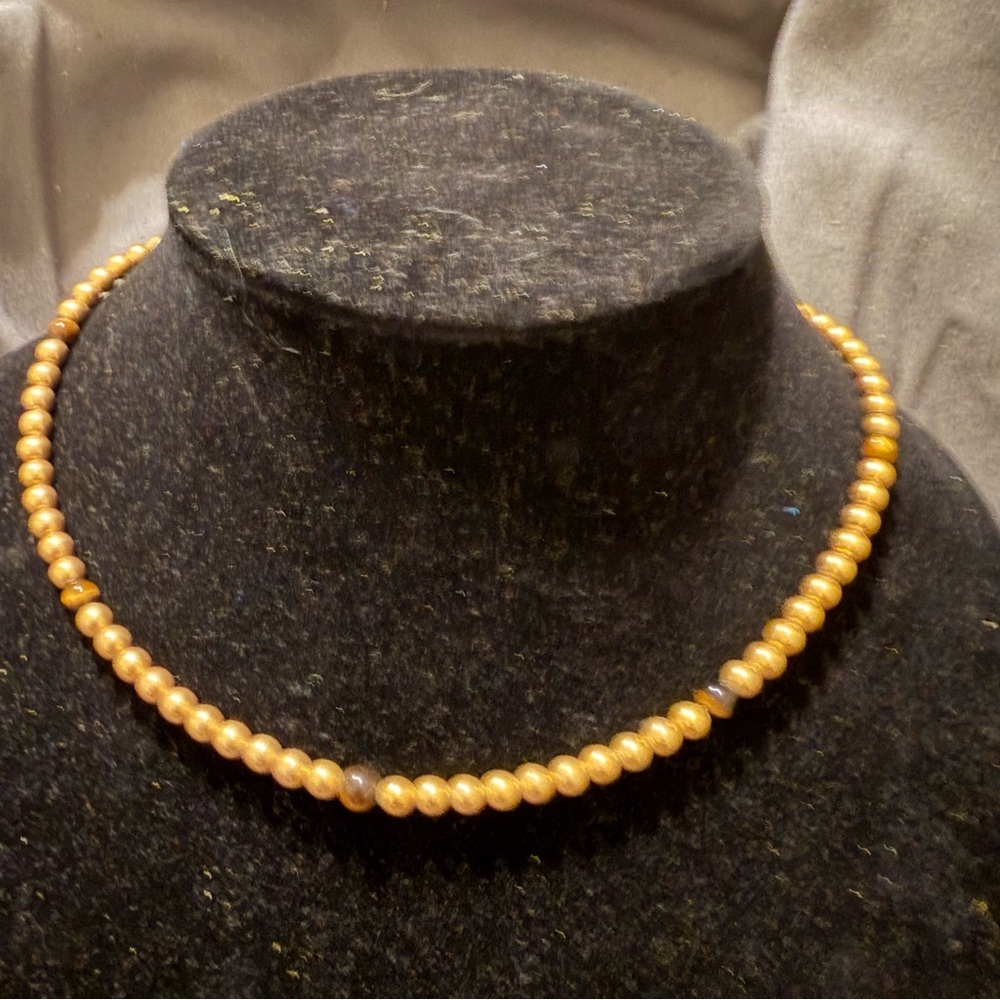 Vintage BAB 12K Gold Filled Tiger Eye & Gold Bead Necklace – Mid Century Boho